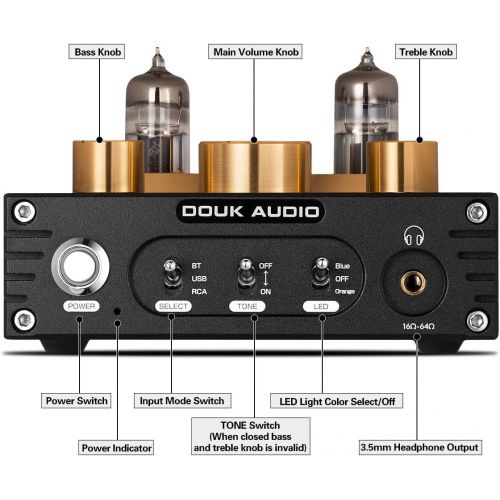  Douk Audio P1 Bluetooth 5.0 Vacuum Tube Preamplifier Hi-Fi Valve Headphone Amplifier Wireless Receiver Audio Decoder Preamp USB DAC APTX