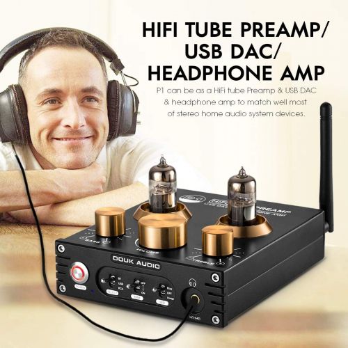  Douk Audio P1 Bluetooth 5.0 Vacuum Tube Preamplifier Hi-Fi Valve Headphone Amplifier Wireless Receiver Audio Decoder Preamp USB DAC APTX