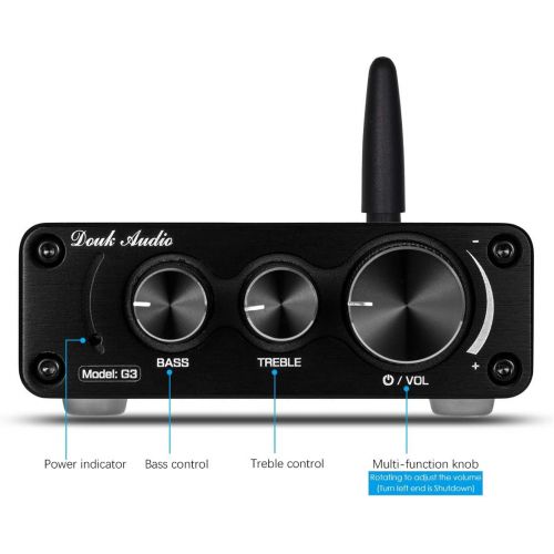  2 Channel Bluetooth 5.0 Power Amplifier 100W Class D Hi-Fi Stereo Audio Mini Amp Wireless Receiver Home Theater Treble Bass Control Douk Audio G3 (Black)