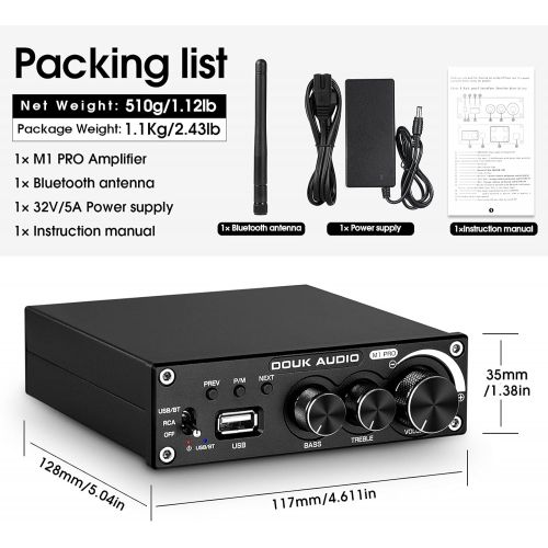  Hi-Fi 320W Bluetooth 5.0 Power Amplifier Stereo Active Subwoofer Amp 2 Channel U-Disk Music Player [Douk Audio M1 PRO Upgrade]