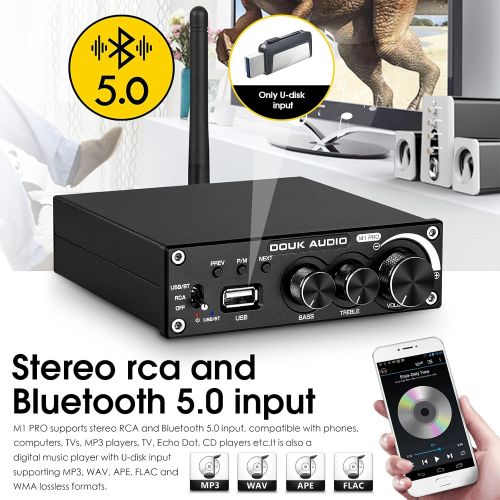  Hi-Fi 320W Bluetooth 5.0 Power Amplifier Stereo Active Subwoofer Amp 2 Channel U-Disk Music Player [Douk Audio M1 PRO Upgrade]