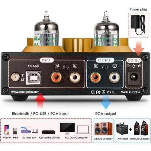  [아마존베스트]Douk Audio P1 Bluetooth 5.0 Vacuum Tube Preamplifier Hi-Fi Valve Headphone Amplifier Wireless Receiver Audio Decoder Preamp USB DAC APTX