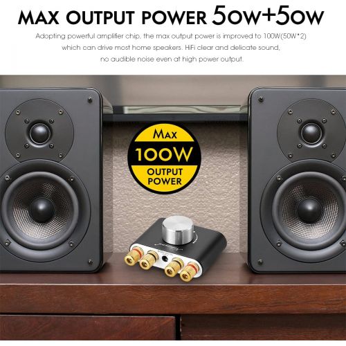  [아마존베스트]Douk Audio Nobsound Mini Bluetooth Power Amplifier; Stereo Hi-Fi Digital Amp 2.0 Channel 50W×2 with AUX/USB/Bluetooth Input; Wireless Audio Receiver; PC Sound Card with Power Supply (Black)