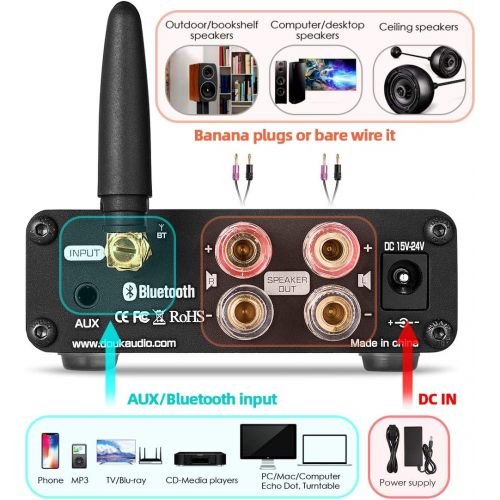  [아마존베스트]Douk Audio G5 100W Bluetooth 5.0 2 Channel Amplifier Mini Digital Class D Stereo Audio Power Amp Wireless Receiver (Black)