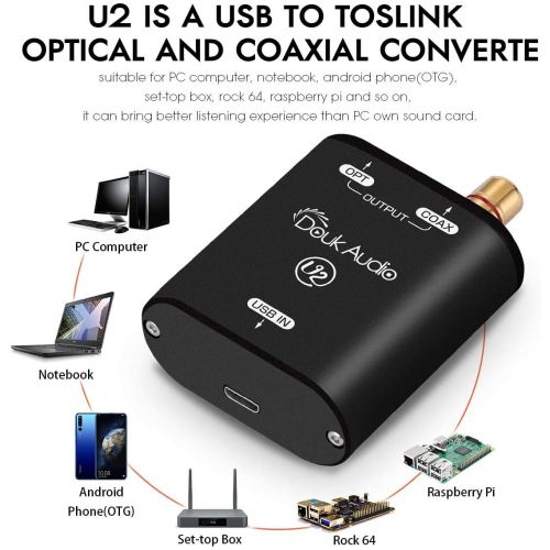  Douk Audio USB Converter XMOS XU208 Digital Interface TOSLINK Coaxial DOP SPDIF Adapter DSD64 PCM192Khz