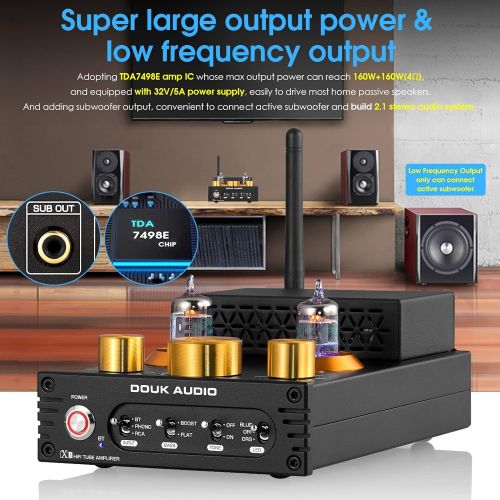  Douk Audio HiFi Stereo Bluetooth 5.0 Vacuum Tube Amplifier MM Phono Amp for Turntables 320W
