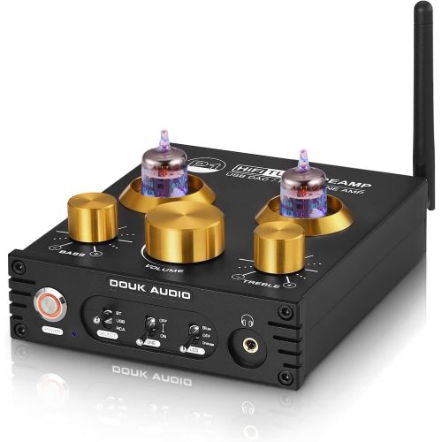  Douk Audio P1 Bluetooth Vacuum Tube Preamp Headphone Amplifier with Extra GE5654 Tubes