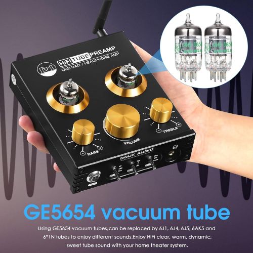  Douk Audio P1 Bluetooth Vacuum Tube Preamp Headphone Amplifier with Extra GE5654 Tubes