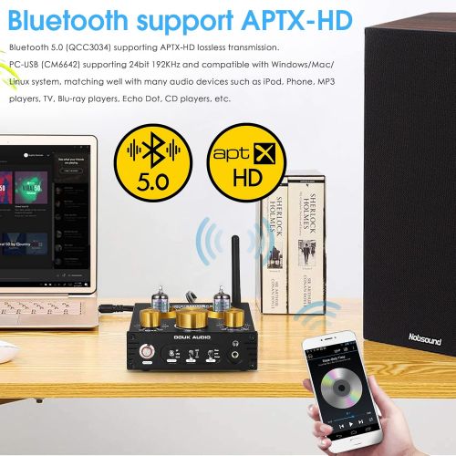  Douk Audio P1 Bluetooth Vacuum Tube Preamp Headphone Amplifier with Extra GE5654 Tubes