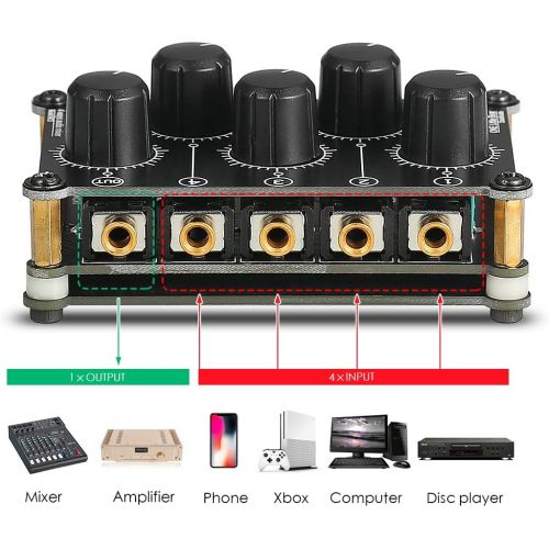  [아마존베스트]Douk Audio Little Bear MC5 Mini Portable Stereo 4 Channel Audio Mixer Passive Live Studio Console Recording Low Noise (No Power Needed)