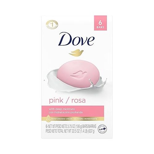  Dove Beauty Bar Gentle Skin Cleanser Pink 6 Bars Moisturizing for Soft Care More Than Soap 3.75 oz & Beauty Bar More Moisturizing Than Bar Soap for Softer Skin