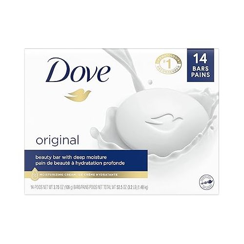  Dove Beauty Bar Cleanser for Gentle Soft Skin Care Original Made With 1/4 Moisturizing Cream 3.75 oz & Beauty Bar More Moisturizing Than Bar Soap for Softer Skin, Fragrance-Free