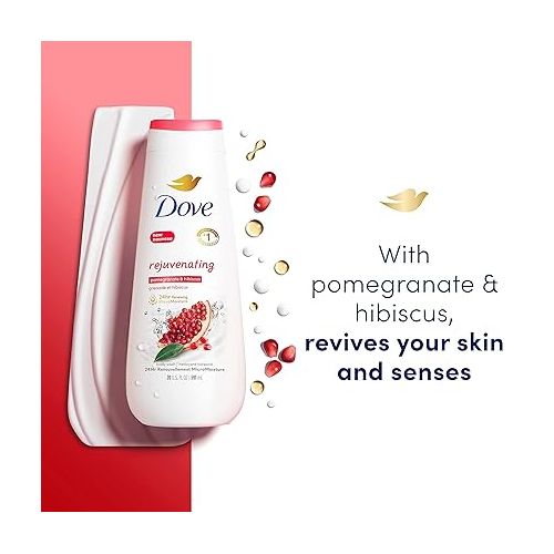  Dove Body Wash Rejuvenating Pomegranate & Hibiscus 4 Count for Renewed & Beauty Bar Gentle Skin Cleanser For Softer and Smoother Skin Rejuvenating More Moisturizing Than Bar Soap