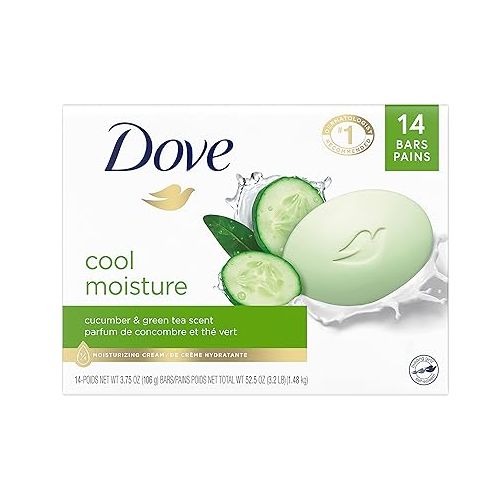  Dove Beauty Bar More Moisturizing Than Bar Soap for Softer Skin, Fragrance-Free & Skin Care Beauty Bar For Softer Skin Cucumber and Green Tea More Moisturizing Than Bar Soap