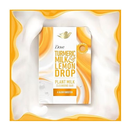  Dove Plant Milk Cleansing Bar Soap Turmeric Milk & Lemon Drop Glow Booster 4 Count for Moisturized Skin Gentle Cleanser, No Sulfate Cleansers or Parabens, 98% Biodegradable Formula 5 oz
