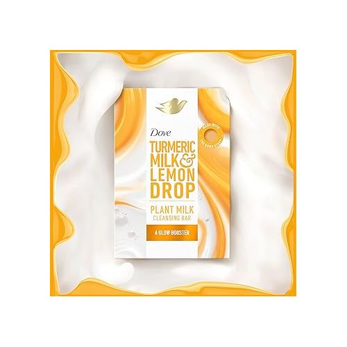  Dove Plant Milk Cleansing Bar Soap Turmeric Milk & Lemon Drop Glow Booster 4 Count for Moisturized Skin Gentle Cleanser, No Sulfate Cleansers or Parabens, 98% Biodegradable Formula 5 oz