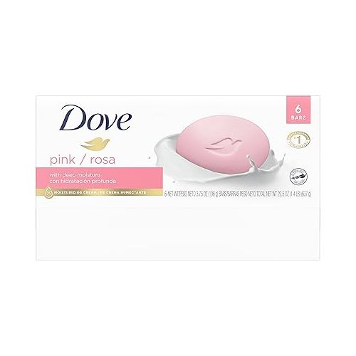  Dove Beauty Bar Gentle Skin Cleanser Pink 6 Bars Moisturizing for Gentle Soft Skin Care More Moisturizing Than Bar Soap 3.75 oz