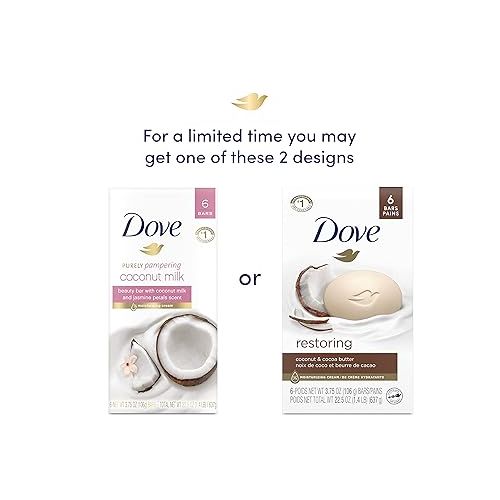  Dove Beauty Bar For Softer Skin Coconut Milk More Moisturizing Than Bar Soap, 3.75 Ounce - 6 Count (Pack of 1) - Packaging May Vary