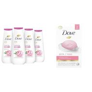 Dove Body Wash Renewing Peony and Rose Oil 4 Count for Renewed & Beauty Bar Gentle Skin Cleanser Pink 6 Bars Moisturizing for Soft Care More Than Soap 3.75 oz