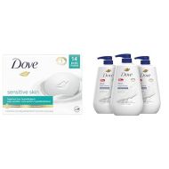 Dove Beauty Bar More Moisturizing Than Bar Soap for Softer Skin, Fragrance-Free & Body Wash with Pump Deep Moisture For Dry Skin Moisturizing Skin Cleanser