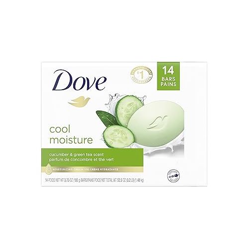  Dove Skin Care Beauty Bar For Softer Skin Cucumber and Green Tea More Moisturizing Than Bar Soap 3.75 oz, 14 Bars