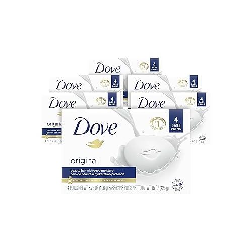  Dove Beauty Bar Original Moisturizing Bar Made With 1/4 Moisturizing Cream, Gentle for Soft Skin & Beauty Bar More Moisturizing Than Bar Soap for Softer Skin, Fragrance-Free