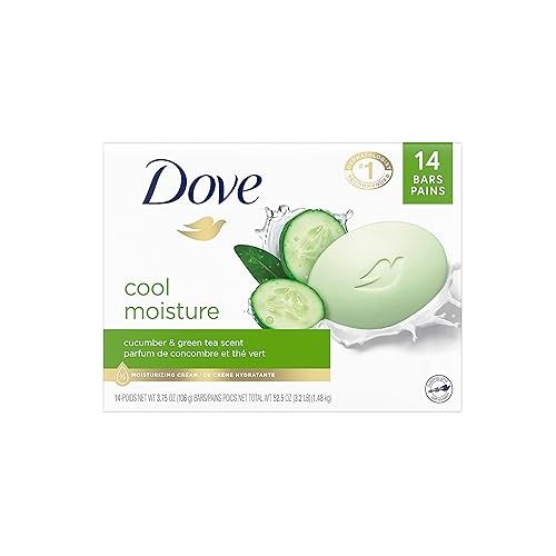  Dove Beauty Bar Cleanser for Gentle Soft Skin Care Original Made With 1/4 Moisturizing Cream 3.75 oz & Skin Care Beauty Bar For Softer Skin Cucumber and Green Tea More Moisturizing Than Bar Soap