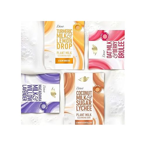  Dove Plant Milk Cleansing Bar Soap Variety Pack 4 for Moisturized Skin, with Gentle Cleansers, No Sulfate Cleansers or Parabens, 98% Biodegradable Formula, 5 oz