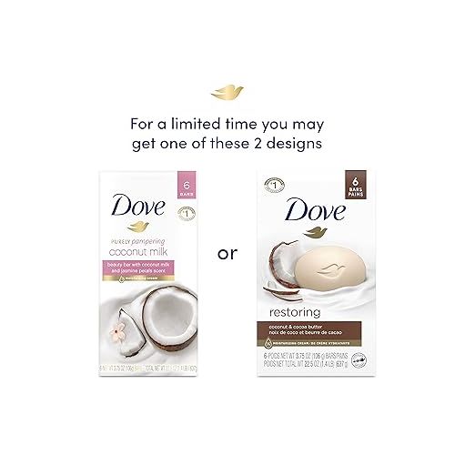  Dove Beauty Bar For Softer Skin Coconut Milk More Moisturizing Than Bar Soap, 3.75 Ounce - 6 Count & Beauty Bar Gentle Skin Cleanser Moisturizing for Gentle Soft Skin Care Indulging Sweet Cream