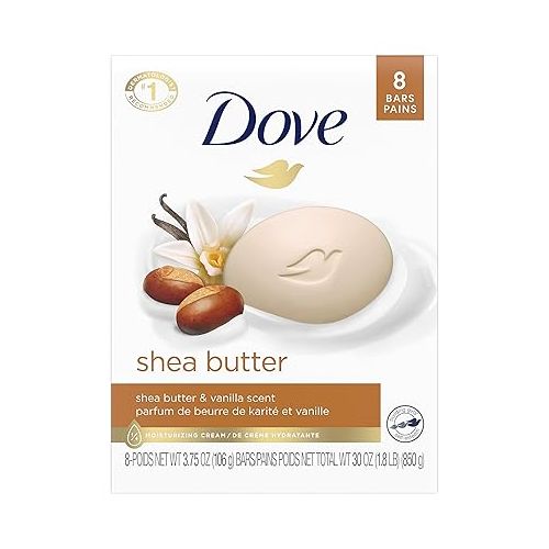  Dove Beauty Bar Skin Cleanser for Gentle Soft Skin Care Shea Butter More Moisturizing & Beauty Bar More Moisturizing Than Bar Soap for Softer Skin, Fragrance-Free