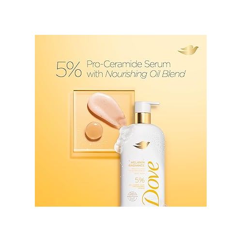  Dove Body Wash Melanin Radiance Nourishes for restored radiance 5% pro-ceramide serum with nourishing oil blend 18.5 oz