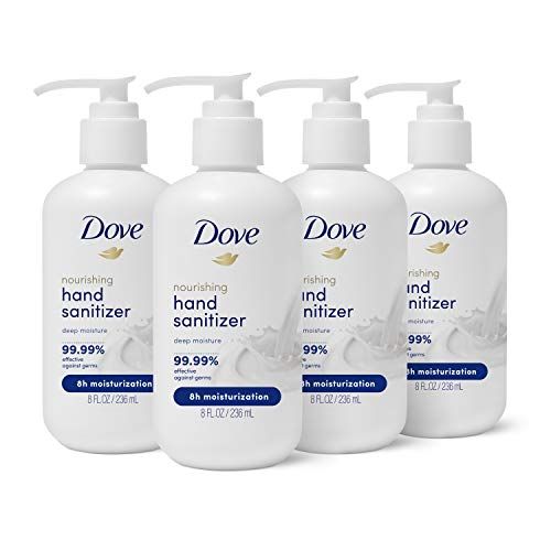  Dove Nourishing-Hand-Sanitizer 99.99% Effective Against Germs Deep Moisture Antibacterial Gel with 61% Alcohol and Lasting Moisturization For Up to 8 Hours 8 oz 4 Count