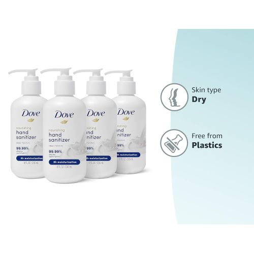  Dove Nourishing-Hand-Sanitizer 99.99% Effective Against Germs Deep Moisture Antibacterial Gel with 61% Alcohol and Lasting Moisturization For Up to 8 Hours 8 oz 4 Count