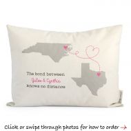 DoveAndDavid Personalized Long Distance Friends Gift, Sister Gift, Linen Anniversary, Map Pillow, Gift For Him, Gift for Her