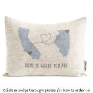 DoveAndDavid Customized Long Distance Relationship Pillow, Personalized Romantic Gift, State to State, Long Distance Friends, Customized Throw Pillows