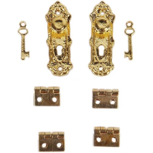  Dovewill Set of 60PCS Pack of 12 Hinges Pack of 48 Screws for 1:12 Scale Dollhouse Miniature Home Door Cabinet DIY Furniture Accessory Golden