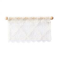 Dovewill 1/12 Dollhouse Miniature Short Rectangular Lace Curtain/Drape with Wooden Rod Rail for Dolls Windows Accessory Decoration White