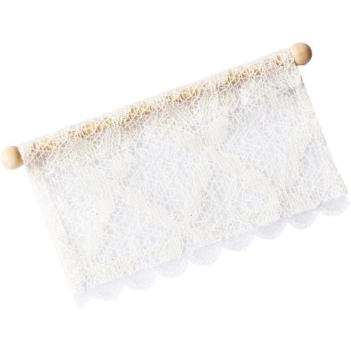  Dovewill 1/12 Dollhouse Miniature Short Rectangular Lace Curtain/Drape with Wooden Rod Rail for Dolls Windows Accessory Decoration White