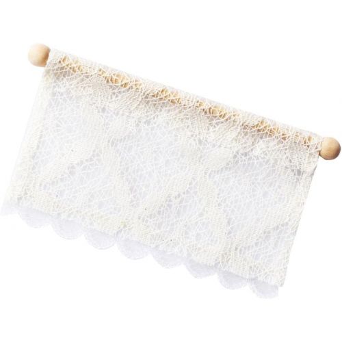  Dovewill 1/12 Dollhouse Miniature Short Rectangular Lace Curtain/Drape with Wooden Rod Rail for Dolls Windows Accessory Decoration White