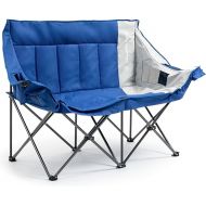 Dowinx Double Camping Chair Portable Folding Outdoor Loveseat with Side Pockets, Lawn Chair Camping Couch for Beach/Outdoor/Patio, Padded Seats & Armrests Supports up to 440lbs, (Blue PRO)