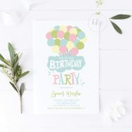 Dozili Birthday Party Colourful Pastel Balloons Birthday Invitation Festive Balloons Invitation