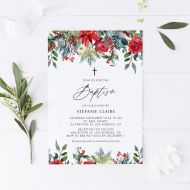 Dozili Baptism Invitation DIY Invitation Watercolor Festive Christmas Flowers Baptism Invitation