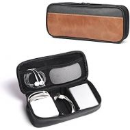 [아마존베스트]Dpark PU Leather & Canvas Universal Cable Organizer Electronics Accessories Case Waterproof Travel Carrying Bag for Phone, Charge, Power Bank (Black)