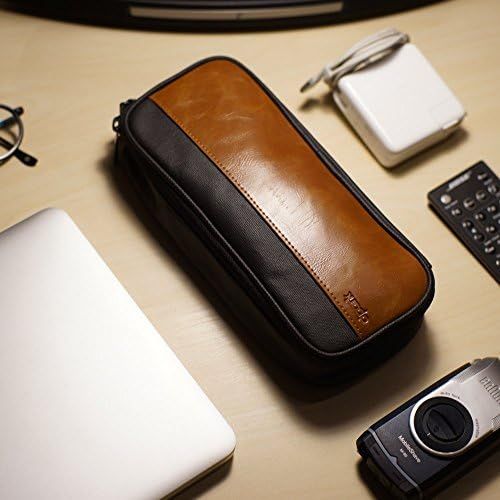  [아마존베스트]Dpark PU Leather & Canvas Universal Cable Organizer Electronics Accessories Case Waterproof Travel Carrying Bag for Phone, Charge, Power Bank (Black)