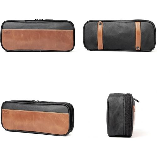  [아마존베스트]Dpark PU Leather & Canvas Universal Cable Organizer Electronics Accessories Case Waterproof Travel Carrying Bag for Phone, Charge, Power Bank (Black)