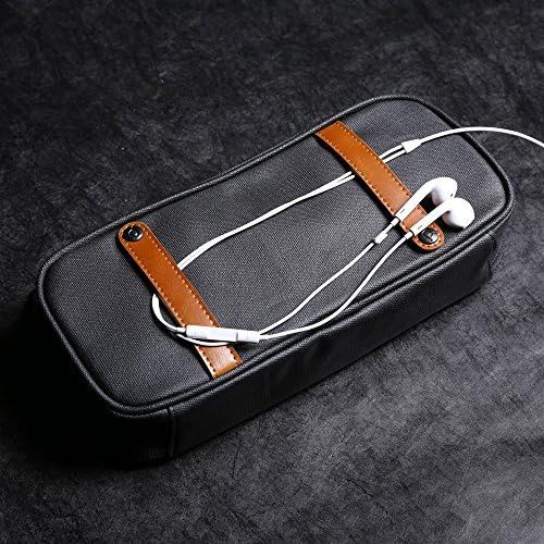  [아마존베스트]Dpark PU Leather & Canvas Universal Cable Organizer Electronics Accessories Case Waterproof Travel Carrying Bag for Phone, Charge, Power Bank (Black)