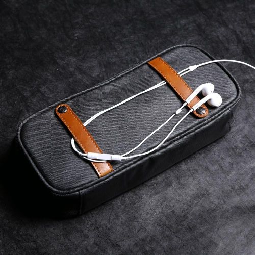  [아마존베스트]Dpark PU Leather & Canvas Universal Cable Organizer Electronics Accessories Case Waterproof Travel Carrying Bag for Phone, Charge, Power Bank (Black)