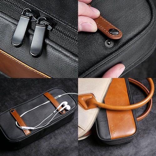  [아마존베스트]Dpark PU Leather & Canvas Universal Cable Organizer Electronics Accessories Case Waterproof Travel Carrying Bag for Phone, Charge, Power Bank (Black)