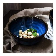 Dpliu Home Big Wrist 5.5 Inch Blue Ceramic Salad Bowl Ramen Bowl Stoneware with Whorled Polished Surface, Japanese Style, Sterilizer Dishwasher Microwave Safe Decorative Hotel Retro Soup