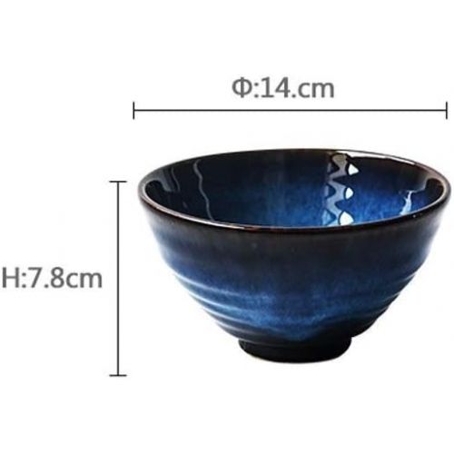  Dpliu Home Big Wrist 5.5 Inch Blue Ceramic Salad Bowl Ramen Bowl Stoneware with Whorled Polished Surface, Japanese Style, Sterilizer Dishwasher Microwave Safe Decorative Hotel Retro Soup